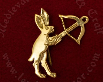 Medieval Killer Rabbit Badge: Bunny with an Arbalet, Inspired by 14th English Manuscripts. Perfect for reenactors and history fans!