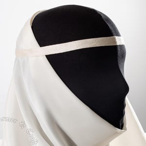 White Silk Tablet-Woven Headband – Narrow Handmade Head Accessory for Medieval Reenactment, Braided Pattern, 34 Tablets