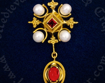 Medieval Renaissance red brooch, inspired by the painting by Petrus Christus 15th century. A great gift to a dedicated re-enactor