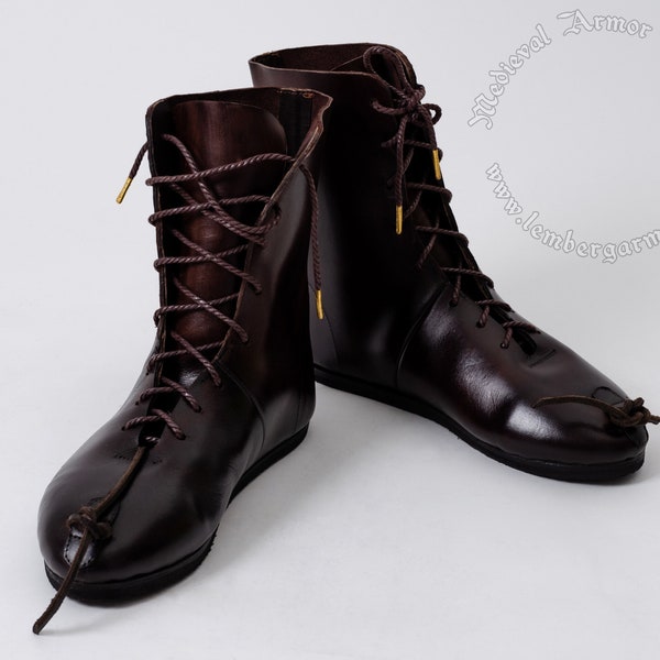 Buhurt shoes with straps for the sabatons. Unisex medieval combat boots. Renaissance shoes for full-contact. Reenactment and LARP boots.