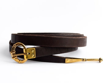 Hedeby thin leather belt, Viking reenactment 10th century. Place of finding: Haithabu, Denmark. Model 2.