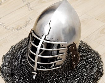 Wolf Ribs buhurt helm for full-contact steel fight. Reenactment 14th-15th century bascinet for Buhurt International, IMCF, SCA combats.
