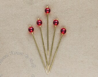 Red medieval pins for a headdress, (5prc set) the Hairpins  13-15 century. Pins for dresses historical reenactment costume and SCA
