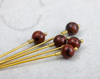 Jasper medieval pins for a headdress,5prc set. Hairpins 13th-15th centuries. Pins for dresses historical reenactment costumes and SCA.