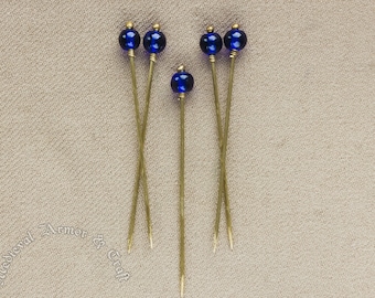 Navy medieval pins for a headdress, (5prc set) the Hairpins  13-15 century. Pins for dresses historical reenactment costume and SCA.