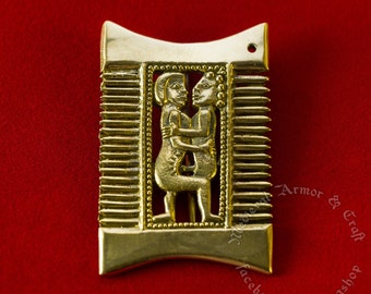 The secular badge. Medieval Pilgrim Badge "Comb with lovers". Replica of the 1350-1400 pin for medieval and renaissance costume.