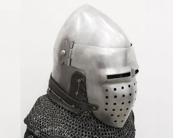 Pig-face helmet. German bascinet full-contact fight, 14th-15th century. Reliable head protection can be used by Buhurt International/IMCF.