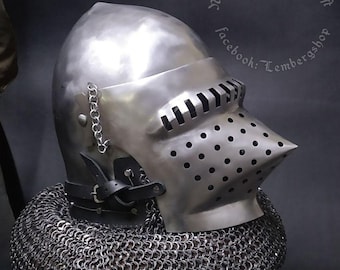 Bascinet Hounskull visor (hundsgugel) for Buhurt International, IMCF, steel fight. Late medieval helmet for reenactment, armored combat.