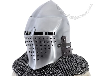 German bascinet with the triangle visor and “splitvisor” attachment.  Highly protected steel-fight helmet for 14th-15th centuries set.