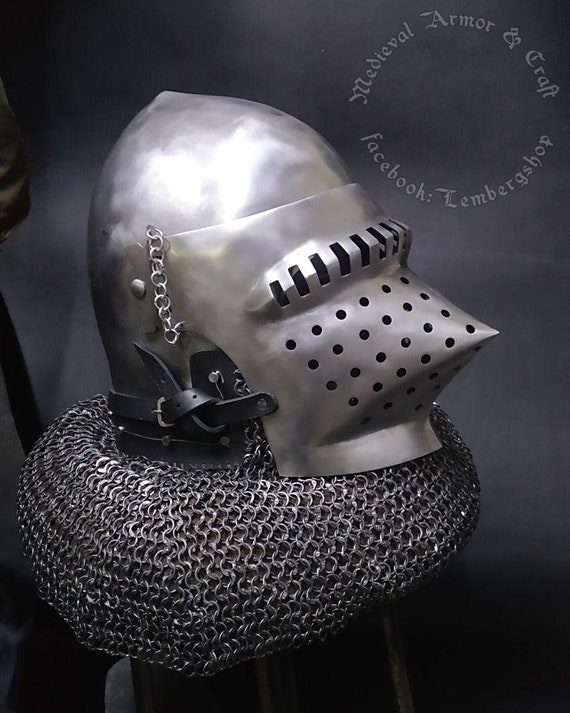 Bascinet Hounskull visor (hundsgugel) for Buhurt International, IMCF, steel fight. Late medieval helmet for reenactment, armored combat.
