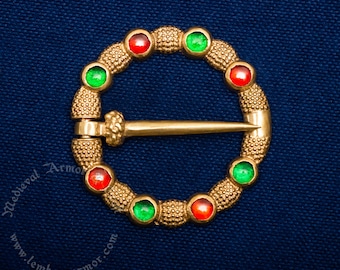 Medieval ring brooch with gems from England, 13th-14th centuries. A great gift to a dedicated re-enactor or a historian.