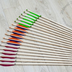 Red wooden arrows for traditional and medieval archery. Linden arrows with authentic shaft and natural feathers image 6