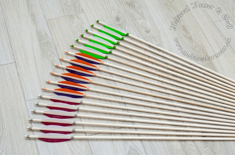 Red wooden arrows for traditional and medieval archery. Linden arrows with authentic shaft and natural feathers image 6