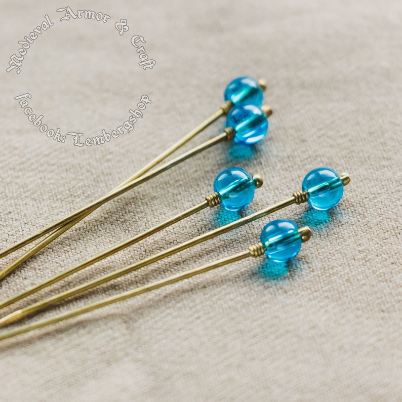 Blue Medieval Pins for a Headdress 5prc Set the Hairpins Etsy