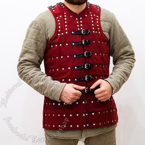 Red Brigandine type Wimbledon for set 1300-1430. Can be used in Buhurt International and IMCF full contact, SCA. For cosplay costumes.
