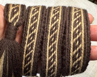Tablet-woven wool belt. Inspired by Oseberg find Norway, 9th. Viking reenactment. Used 9 tablet cards: Brown and Beige.