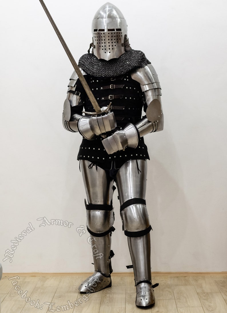 Conjunto completo de armadura de caballero Lacayo. Armadura medieval Buhurt, calidad ucraniana. HMB, IMCF, WMSF. Perfecto para principiantes desde el casco hasta los zapatos. imagen 1