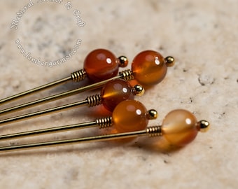 Cornelian medieval pins for a headdress,5prc set. Hairpins 13th-15th centuries. Pins for dresses historical reenactment costumes and SCA.