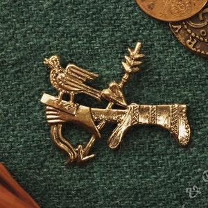 Hand with Heart Pierced medieval badge. Pilgrim pin for a hat or a cloak, for Renaissance costume 14th-15th centuries.