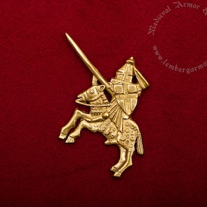 Knight rides Medieval badge replica. Pilgrim pin for a hat or a cloak, for Renaissance costume 14th century.