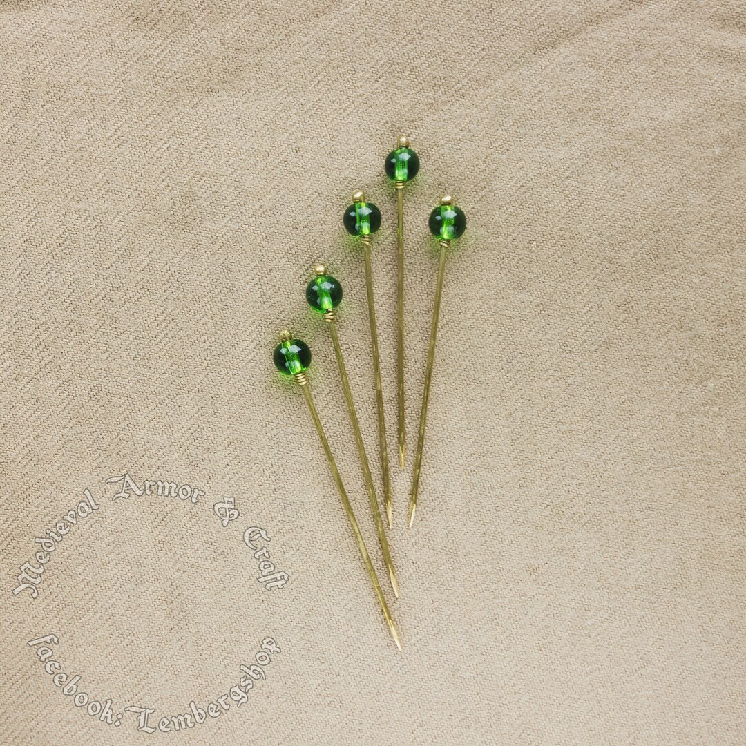 Green Medieval Pins for a Headdress 5prc Set the Hairpins Etsy