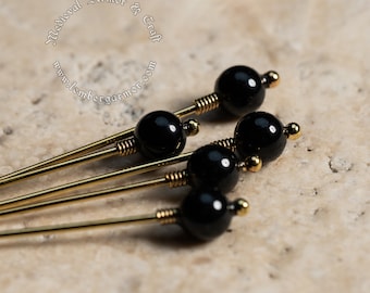 Obsidian medieval pins for a headdress,5prc set. Hairpins 13th-15th centuries. Pins for dresses historical reenactment costumes and SCA.