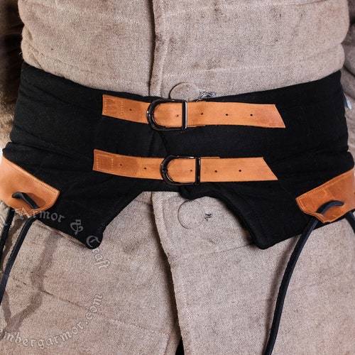 Ceinture en tissu pour chausses et armures. Attache pour armure de jambe médiévale avec lanières de cuir.