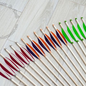 Red wooden arrows for traditional and medieval archery. Linden arrows with authentic shaft and natural feathers image 7