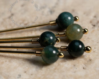 Green agate medieval pins for a headdress,5prc set. Hairpins 13th-15th centuries. Pins for dresses historical reenactment costumes and SCA.