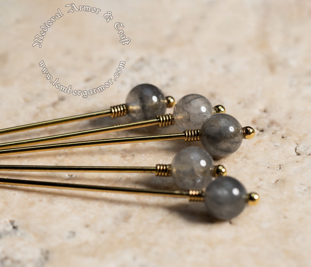 Cloudy Quartz Medieval Pins for a Headdress, 5prc Set. A Hairpin 13th ...