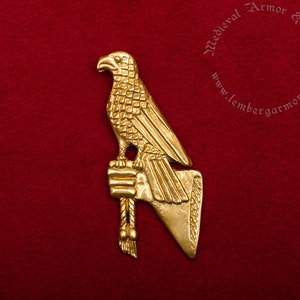 Falcon, hunting birds Medieval badge replica. Pilgrim pin for a hat or a cloak, for Renaissance costume 15th century.