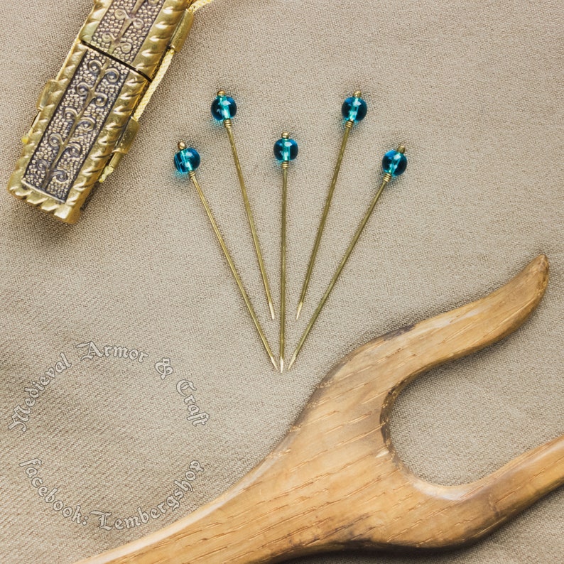 Blue Medieval Pins for a Headdress 5prc Set the Hairpins Etsy