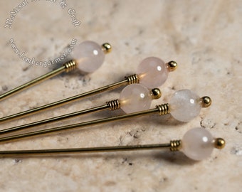 Rose quartz medieval pins for a headdress,5prc set. Hairpins 13th-15th centuries. Pins for dresses historical reenactment costumes and SCA.