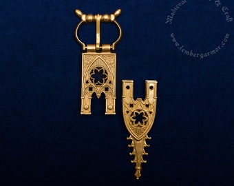 Conjunto de cinturón de fundición medieval réplica del siglo XV, Alemania. Adecuado para un ancho de correa de 28-30 mm