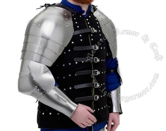 Medieval Buhurt Plate Arms set "Yeomen". Anatomical Vambraces and Curved Elbow Wings, 7-Plate Universal Fit Shoulder. Armored Combat/IMCF