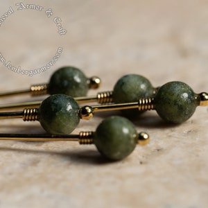 Green jade medieval pins for a headdress,5prc set. Hairpins 13th-15th centuries. Pins for dresses historical reenactment costumes and SCA.