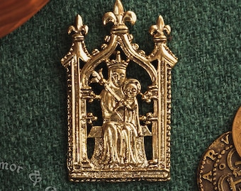 Medieval badge Virgin Mary with Baby Jesus, London Museum replica. Pilgrim pin for a Renaissance costume 14th-15th centuries.