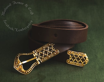 The leather medieval belt based on Bargello Museum for the 15-century costume reenactment. Florence, Italy. SCA, LARP,cosplay. Set 1 belt 2