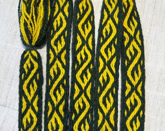 Ready to ship: 280 cm! Tablet-woven wool belt. Birka 6. Viking reenactment, Viking trim. Green and Yellow.