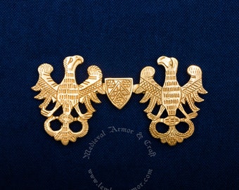 Gold clasp closure for medieval costumes of Western Europe (Germany) with two Eagles. Reenactment of 14th-15th centuries.