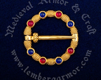 Medieval ring brooch with gems and gold plating from England, 13th-14th centuries. A great gift to a dedicated re-enactor or a historian.