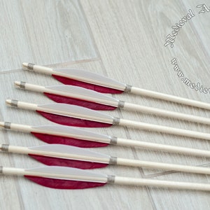 Red wooden arrows for traditional and medieval archery. Linden arrows with authentic shaft and natural feathers image 3