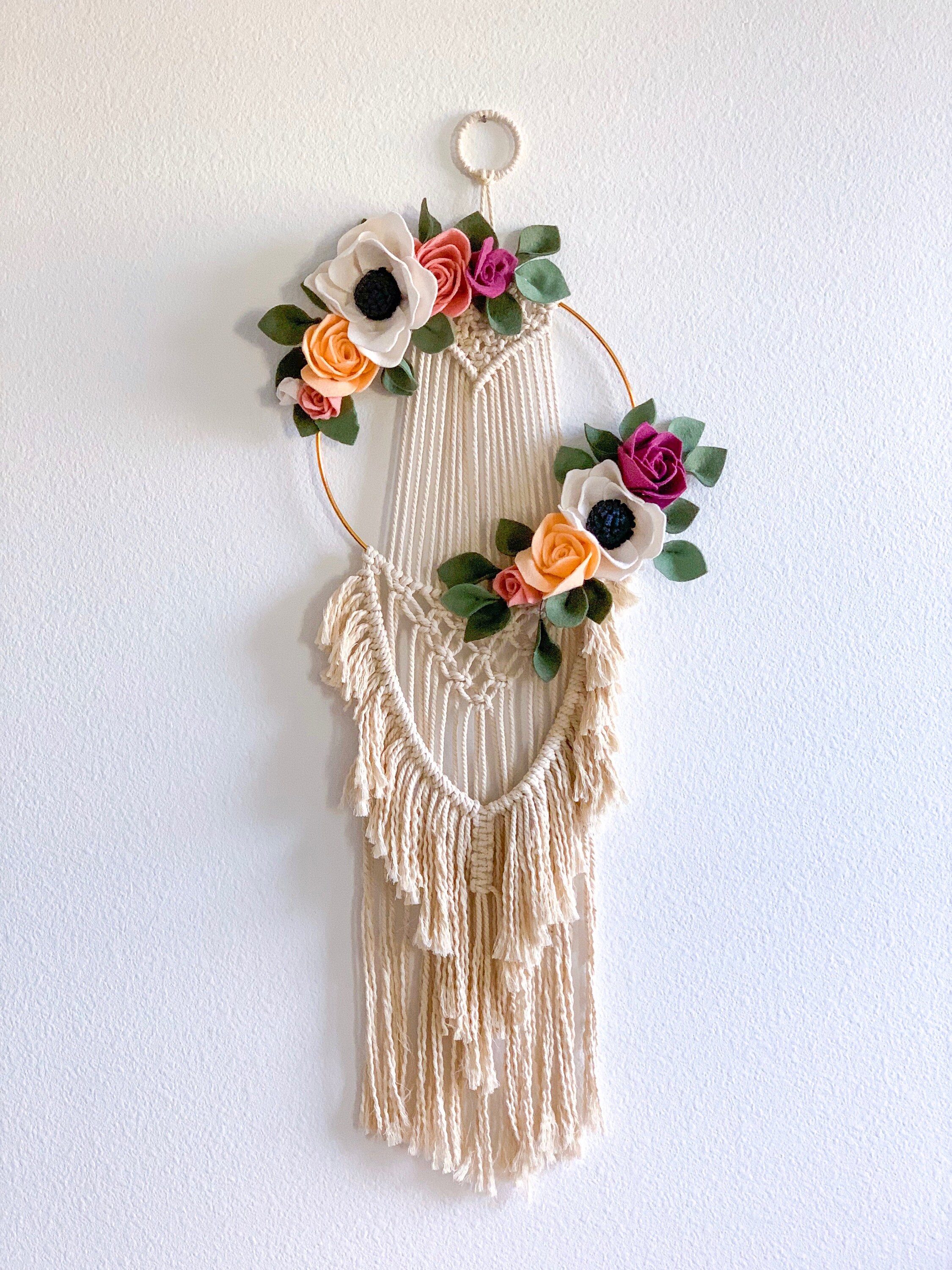 Boho Macrame Hoop Wall Hanging with Handmade Felt Flowers Etsy