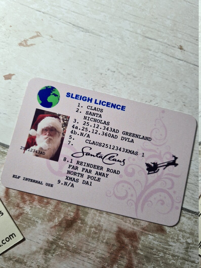 Santa Driving License Santa/'s Sleigh Santa/'s Lost Driving Licence Santa sack Christmas Decorations Christmas Eve Box #1209