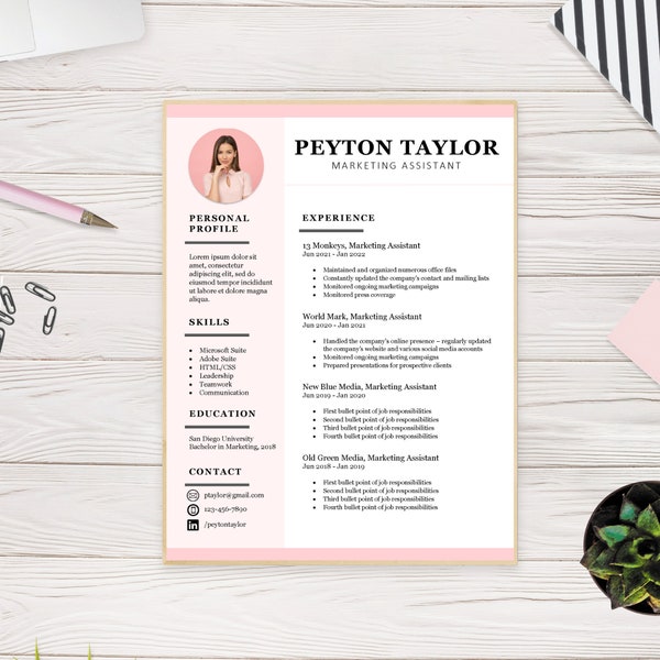 Instant Download Resume Template  | Resume Template Word | Professional Resume Design | Customizable Resume | Feminine CV Template