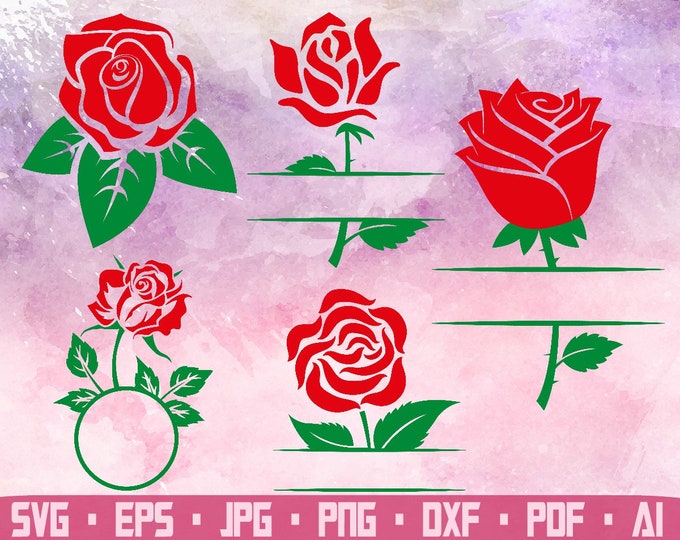 W/split Monogram Roses Rose Monogram SVG, Floral Split Name Monogram Svg. Vector Cut File for ...
