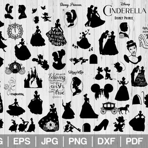 50 Mega Bundle Cinderella Cinderella SVG EPS DXF Prinzessin Silhouette Prinz Cinderella Schloss Silhouette Schloss