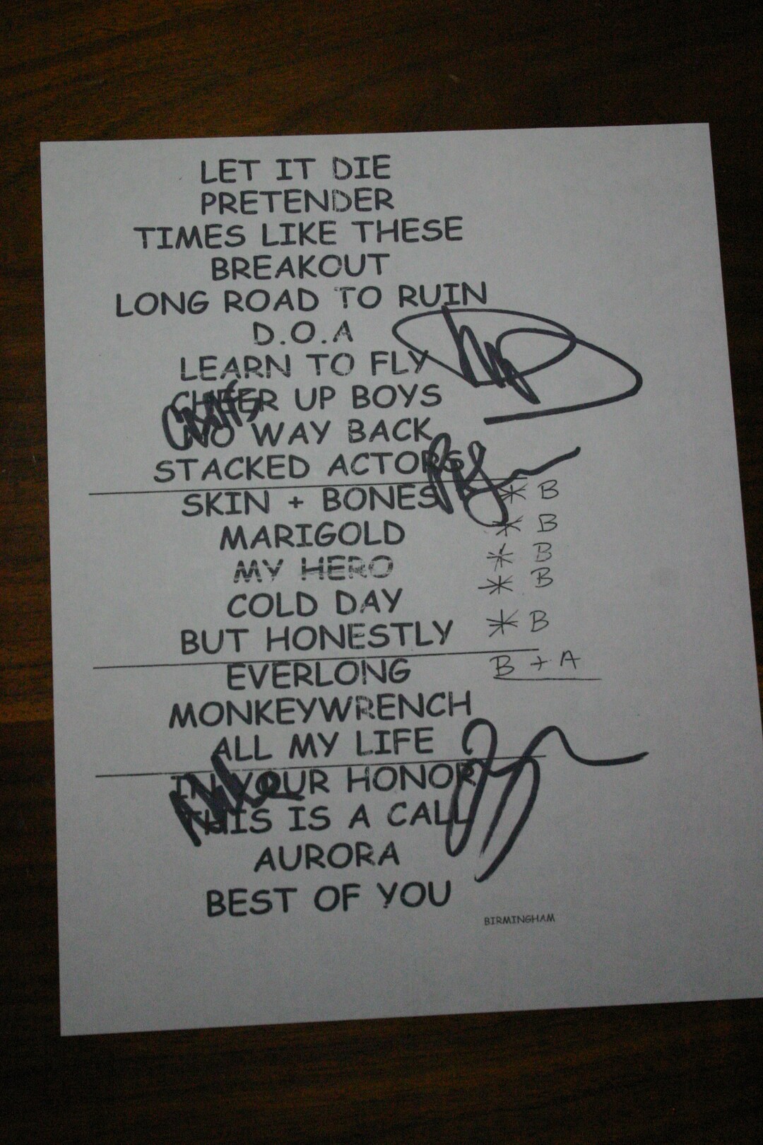 Foo Fighters Setlist X5 Autogrpahs Dave Grohl Signed Etsy