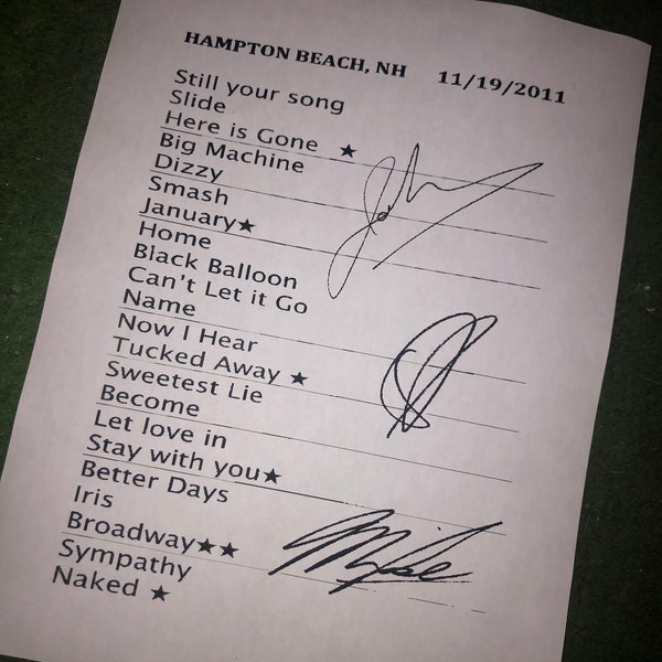 Goo Goo Dolls Signed setlist 11/19/2011 Hampton Beach NH reproduction autograph