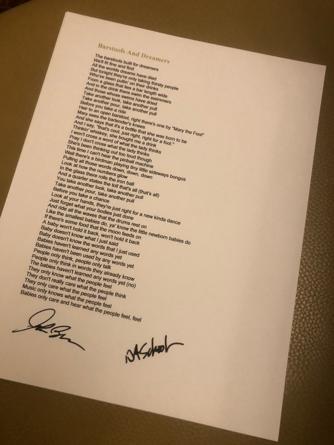 Barstools and Dreamers Signed John Bell DAS Reprint Lyrics Etsy